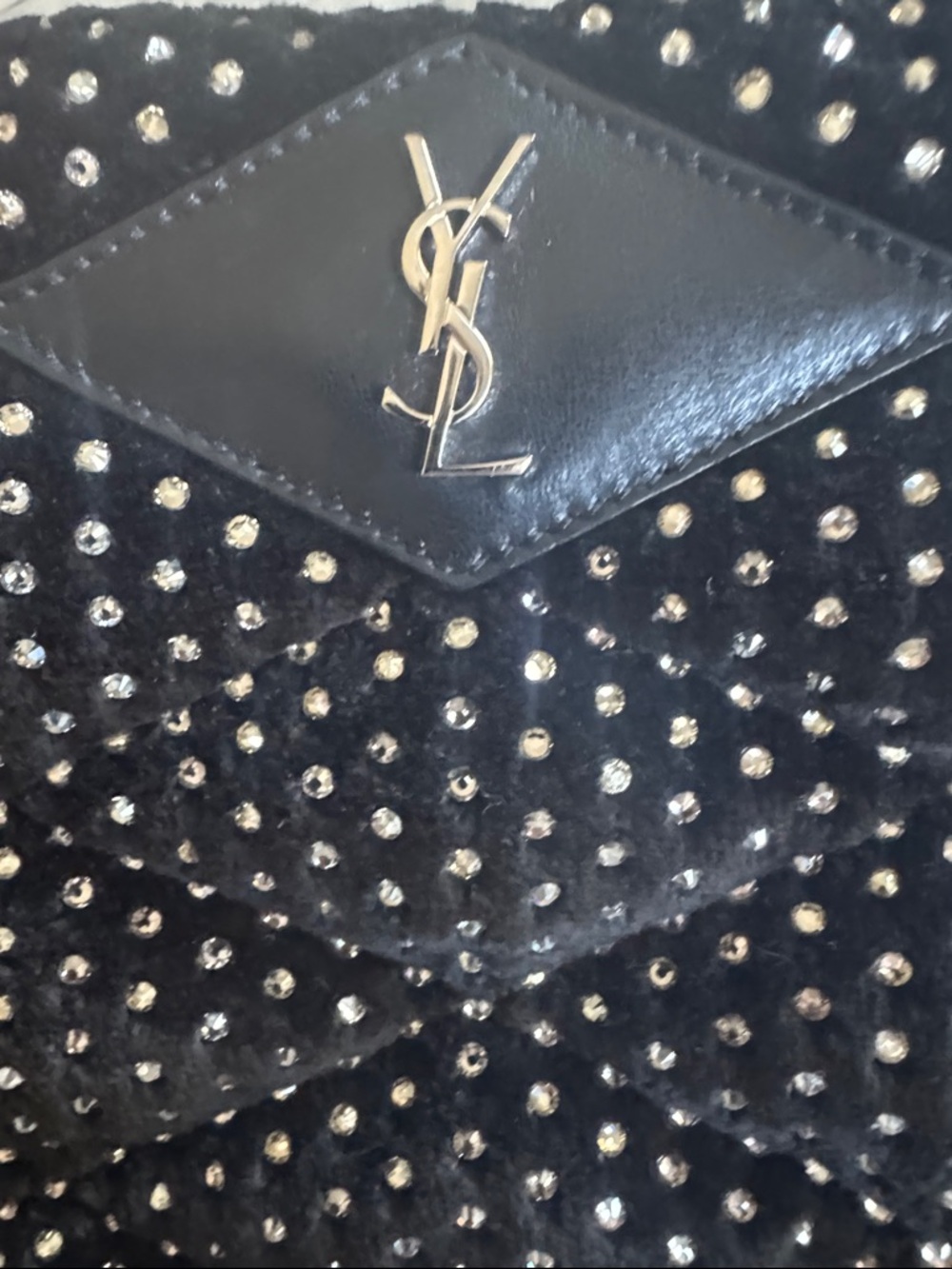 Rare Saint Laurent Black Crystal-Studded Quilted Clutch - Picture 5 of 5